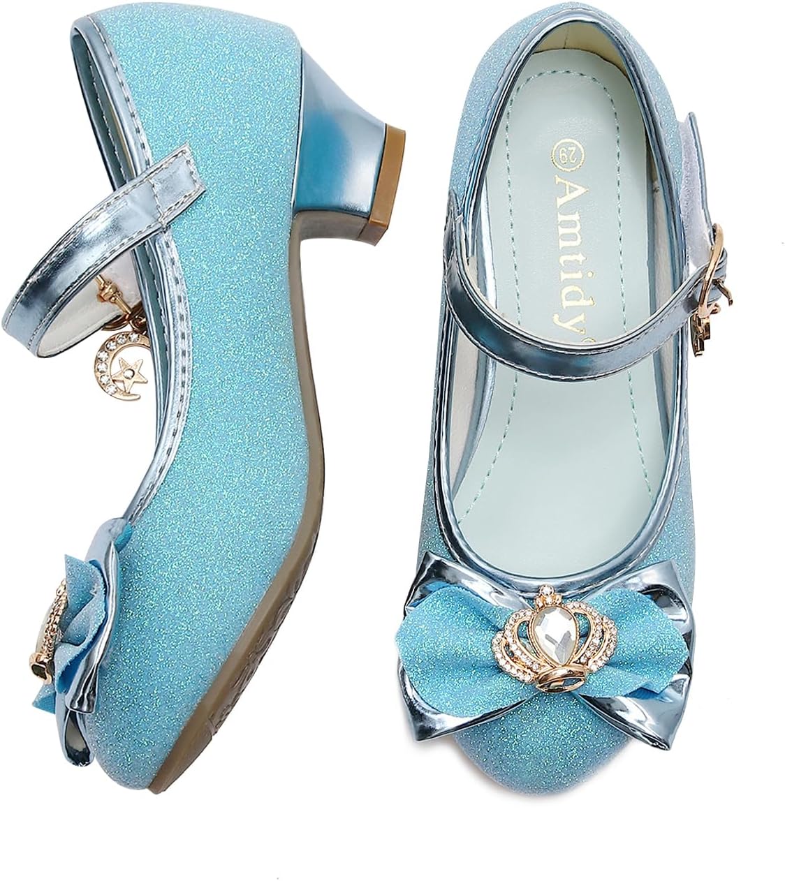 Amtidy Girls Dress Shoes Mary Jane Wedding Party Shoes Glitter Bridesmaids Princess Heels