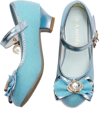 Amtidy Girls Dress Shoes Mary Jane Wedding Party Shoes Glitter Bridesmaids Princess Heels