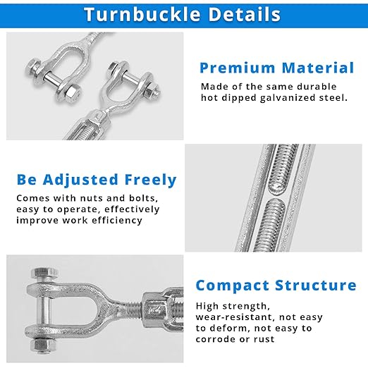 Hot Dipped Galvanized Steel Jaw and Jaw Turnbuckle - Heavy Duty Turnbuckle, 38" Threaded Diameter x 12in,3500 lbs Working Load Limit - Durable,Weather Resistant