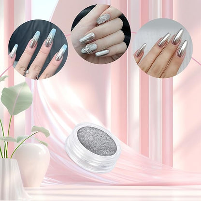 Artdone 8 Jars Chrome Nail Powder Magic White Pearl Kit Mirror Effect Silver Metallic Holographic Dip Nail Powder For Resin Craft & Nail Art Fimo, Decoration Iridescent Aurora Mermaid Pigment