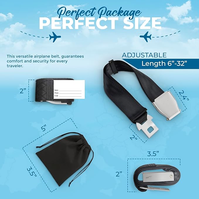 Airplane Seat Belt Extender - Adds 6 to 32 inches for comfort, fits most airlines (excludes Southwest and Alaska) The Seat Belt Extender