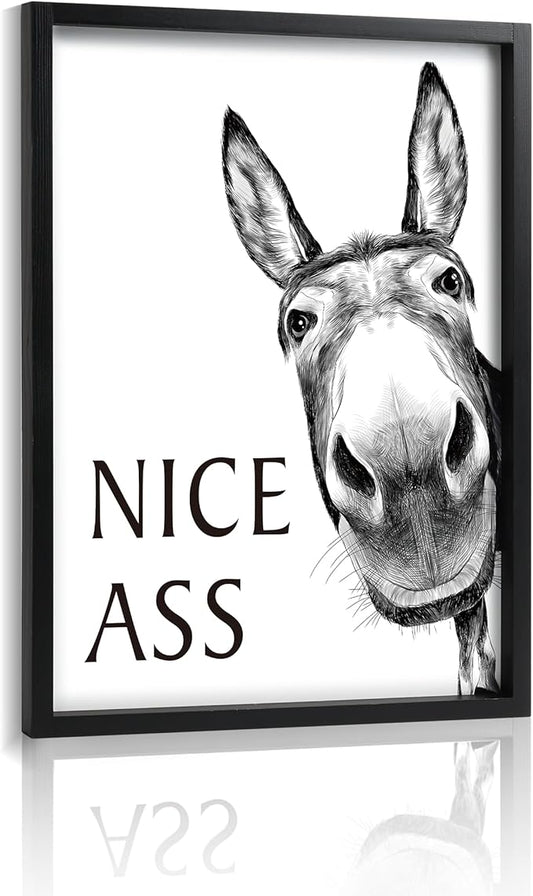 Framed Bathroom Wall Art, Donkey in Bathroom for Bathroom Wall Decor Farmhouse Home Bathroom Decor Sets Funny Bathroom Signs (8"x10",Black)
