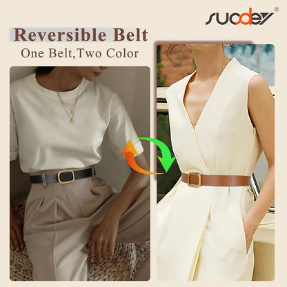 SUOSDEY Women Reversible Leather Belt for Jeans Pants Dresses Ladies Waist Belt, 1.3" Width Fits Waist Size from 38"
