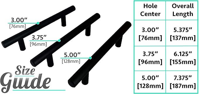 ALPINE HARDWARE Premium Solid Euro Style Bar Handle Pull-25Pack 5 inch Hole Center  7 12 inch Length-Heavy Stainless Steel Bar Handle Pull W a Matte Black Finish-American Owned Cabinet Hardware