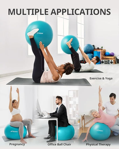 Trideer Extra Thick Yoga Ball Exercise Ball, 5 Sizes Gym Ball, Heavy Duty Ball Chair for Balance, Stability, Pregnancy, Quick Pump Included