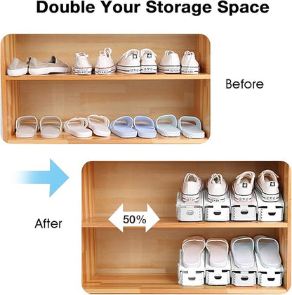 Neprock Shoe Slots Organizer, Adjustable Shoe Rack Stacker Storage Space Saver, Double Deck Shoe Rack Holder for Closet Organization (20-Pack)(White)