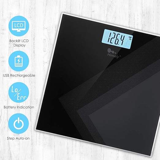 Himaly Digital Body Weight Scale, USB Rechargeable Bathroom Scale with Step-On Technology, Rear Light Display, Digital Weight Scale, 400 lbs Capacity396.8 lbs, Tempered Glass