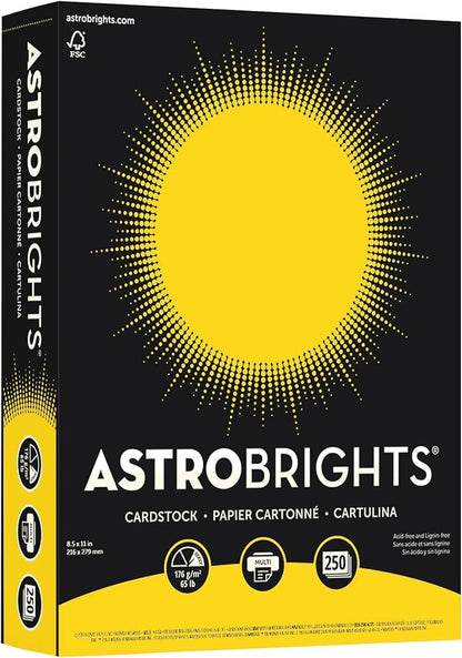 Astrobrights(R) Cover Stock, 8 12in. x 11in., 65 Lb, Solar Yellow, Pack Of 250 Sheets, 21738