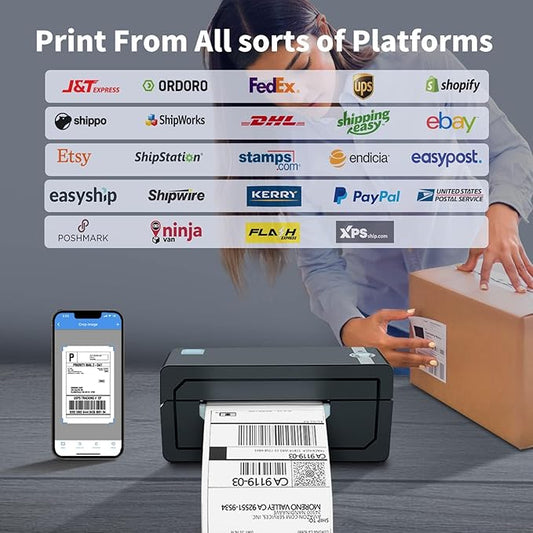 JADENS Bluetooth Thermal Shipping Label Printer  Wireless 4x6 Shipping Label Printer, Compatible with AndroidiPhone and Windows, Widely Used for Ebay, , Shopify, Etsy, USPS