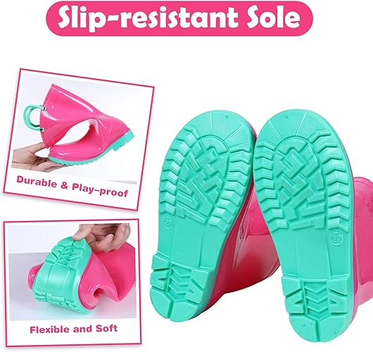 Colorxy Kids Rain Boots for Boys Girls Waterproof Toddler Rain Boots with Easy-On Handles