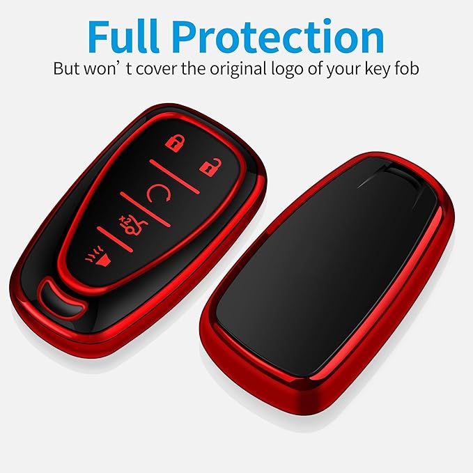 Tukellen for Chevrolet Key Fob Cover Special Soft TPU Key Case Key Shell Compatible with 2016-2024 Chevy Blazer Bolt EV Camaro Cruze Equinox Malibu Sonic Spark Traverse Key Shell (Red, 5 Buttons)