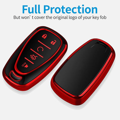 Tukellen for Chevrolet Key Fob Cover Special Soft TPU Key Case Key Shell Compatible with 2016-2024 Chevy Blazer Bolt EV Camaro Cruze Equinox Malibu Sonic Spark Traverse Key Shell (Red, 5 Buttons)