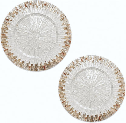 i-lan 13Inch 2 Pack Mother Of Pearl Decorative Plates for Display, Sea Shell Inlay Wood Charger Plates for Dining, Party, Modern and Rustic Decoration Placemats for Dinner Plates,Champagne Gold