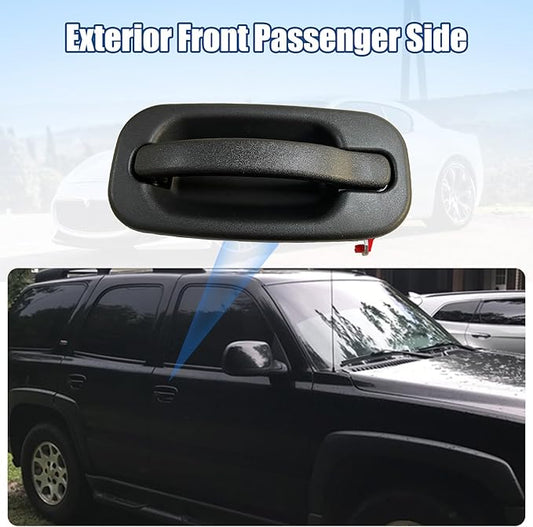 NPAUTO Exterior Front Passenger Side Door Handle Compatible with 1999 2000 2001 2002 2003 2004 2005 2006 2007 Silverado GMC Sierra Tahoe Yukon XL Avalanche 1500 2500 HD, Black, No Keyhole