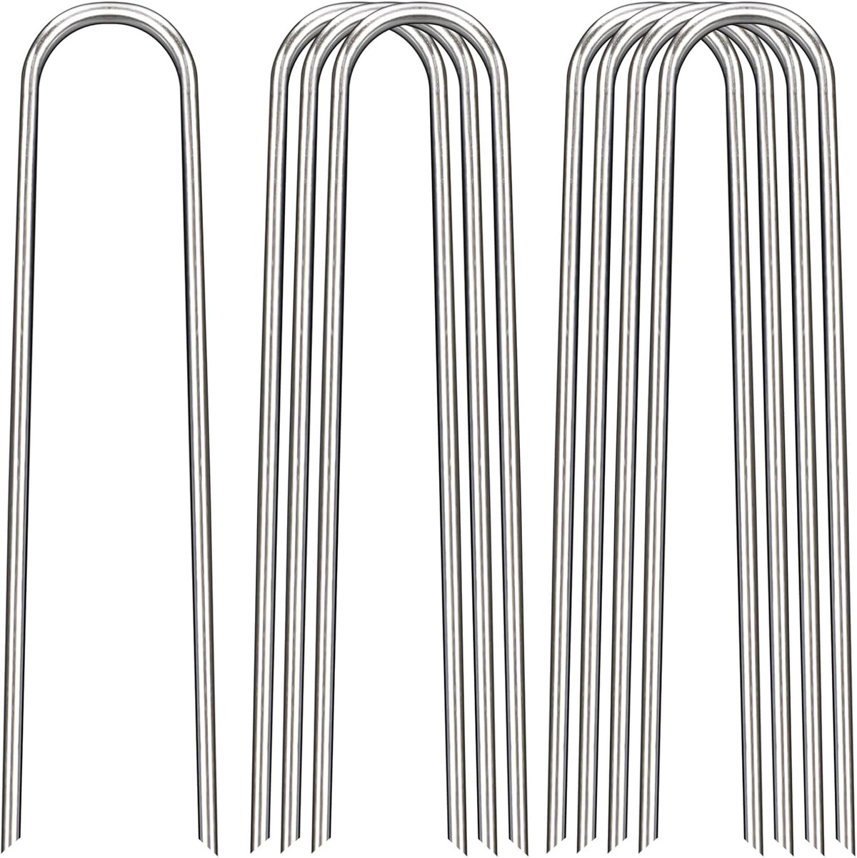 8 Inch Landscape Staples, 12/25/50/100 Pack Galvanized Garden Stakes, Heavy Duty 8 Gauge U-Shaped Ground Stakes for Weed Barrier Fabric, Irrigation Tubing, Fence, Outdoor Decorations