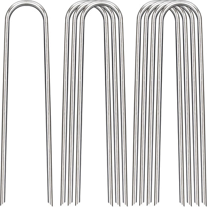 8 Inch Landscape Staples, 12/25/50/100 Pack Galvanized Garden Stakes, Heavy Duty 8 Gauge U-Shaped Ground Stakes for Weed Barrier Fabric, Irrigation Tubing, Fence, Outdoor Decorations