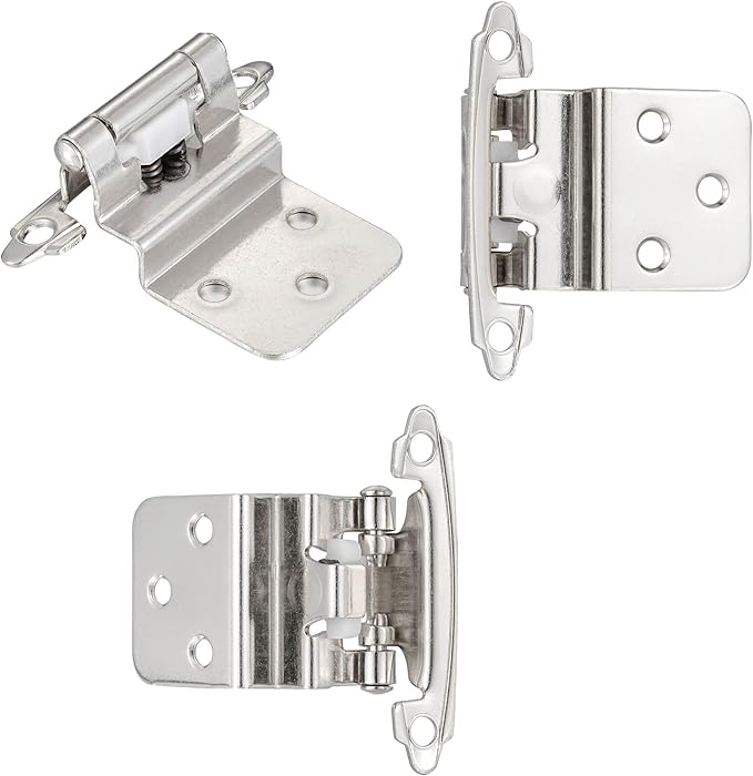 4 Pack (2 Pair) 38" Inset Brushed Satin Nickel Self Closing Cabinet Hinges for Offset Kitchen Cabinet Door, Face Frame Semi Concealed Kitchen Cabinet Hinges