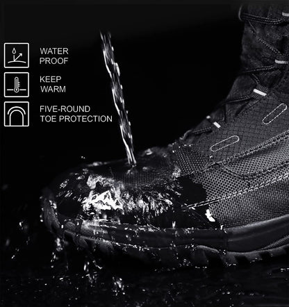ROCKMARK Men's Winter Snow Boots Outdoor Warm Mid Calf Waterproof Durable Boot Non-Slip Warm Climbing Shoes