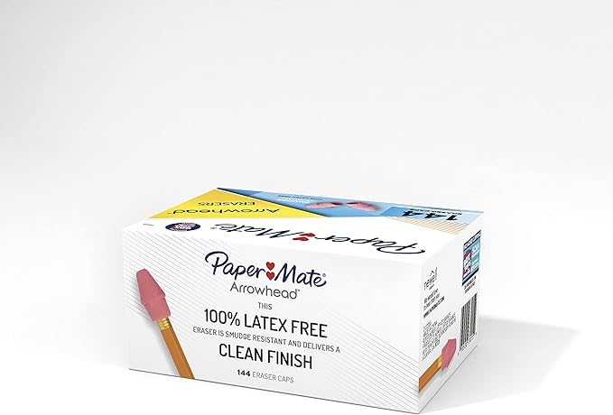 Paper Mate Arrowhead Pink Pearl Cap Erasers, 144 Count