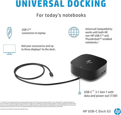 HP USB-C Dock G5-11-in-1 Adapter for Both USB-C and Thunderbolt-Enabled Laptops, PCs,  Notebooks - Single Cable for Charging, Networking, or Data Transfers - Great for Secure  Remote Management