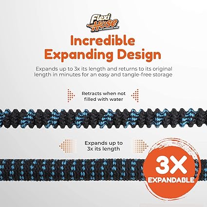Flexi Hose with 8 Function Nozzle Expandable Garden Hose, Lightweight  No-Kink Flexible Garden Hose, 34 inch Solid Brass Fittings and Double Latex Core, 25 ft Blue Black
