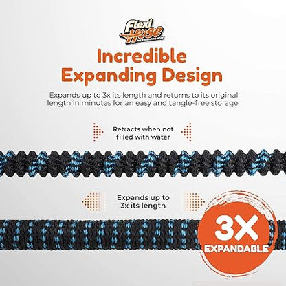 Flexi Hose with 8 Function Nozzle Expandable Garden Hose, Lightweight  No-Kink Flexible Garden Hose, 34 inch Solid Brass Fittings and Double Latex Core, 25 ft Blue Black
