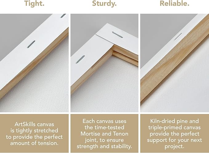 ArtSkills Stretched Canvases for Painting, 8x10 Canvas Painting Supplies for Artists, Blank Canvas Pack, 4-Pack