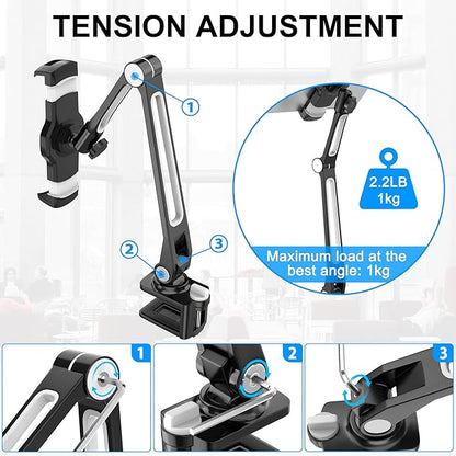 AboveTEK iPad Desk Mount, Multi-Angle Adjustable Tablet Stand Holder, 360 Swivel Arm Aluminum iPad Clamp Stand, Fits 4"-11" TabletPhoneiPad Mini for Home Office Kitchen Bedside (Black)