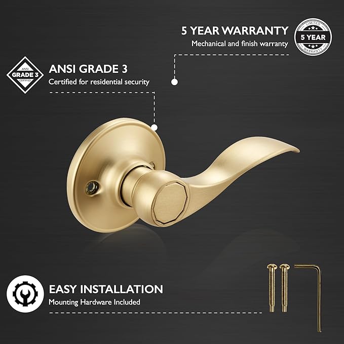 Design House Springdale Door Handle for DummyDecorative Doors  Satin Gold Door Lever, 728873