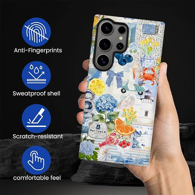 Compatible with Samsung Galaxy S24 Ultra,2-in-1 Frosted Phone Cover Shockproof Case - Italian Summer Lemon Collage