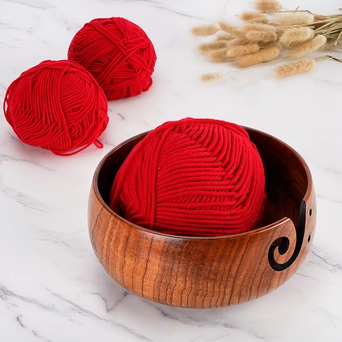 Wooden Yarn Bowl, Knitting Yarn Bowl with Holes Storage Handmade to Prevent Slipping, Perfect Yarn Bowl for Crocheting and Knitting Mothers Day Gift 6" x 3"