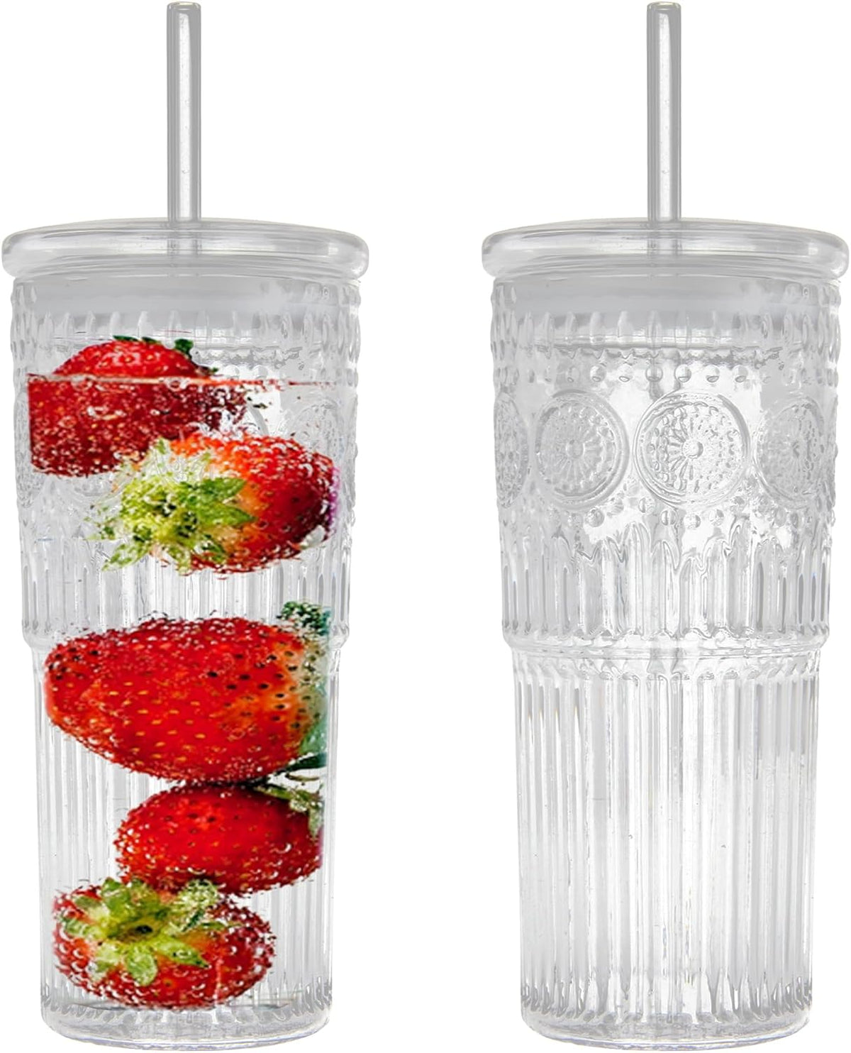 Bandesun All Glass Iced Coffee Cup With Lids and Straws?24 OZ High Borosilicate Glass Tumbler for Water Smoothie Juice Drinks
