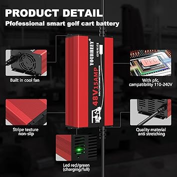 48 Volt Golf Cart Battery Charger for EZGO, 15 Amp Trickle Charge Smart Golf Cart Charger, 4-6H Full Charge Portable Golf Cart Charger for Lead Acid Battery, AGM, Gel