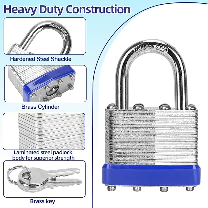 Padlocks with Same Key, LQYN 2 Pcs Laminated Keyed Padlock (1-9/16", 40mm),Keyed Alike Locks,Normal Shackle,for Storage Locker,Hasp Latch,Toolbox,Sheds