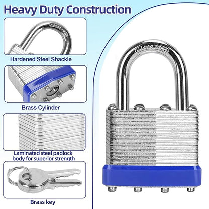 Padlocks with Same Key, LQYN 2 Pcs Laminated Keyed Padlock (1-9/16", 40mm),Keyed Alike Locks,Normal Shackle,for Storage Locker,Hasp Latch,Toolbox,Sheds