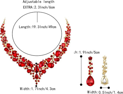 BriLove Women's Wedding Bridal Austrian Crystal Teardrop Cluster Statement Necklace Dangle Earrings Jewelry Set