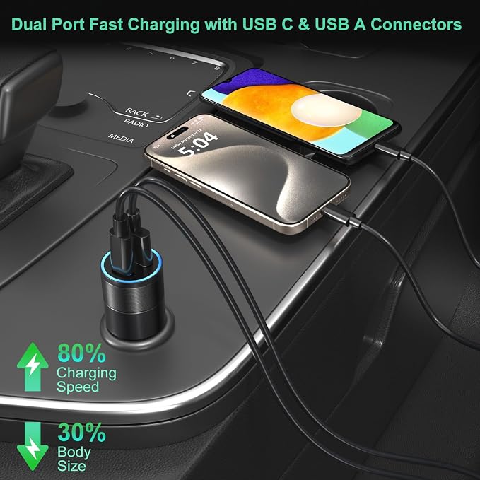 USB C Car Charger 5 Pack, 36W Dual 12V USB C & USB A Car Charger Adapter QC+PD 3.0 Fast Charging, Cigarette Lighter USB Charger, for iPhone 17 16 15 14 13 12 Pro,Samsung S26 S25 S24, Android Phone