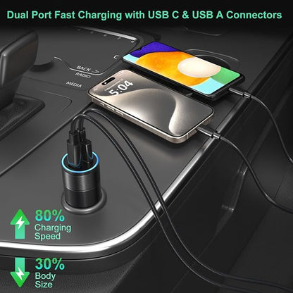 USB C Car Charger 5 Pack, 36W Dual 12V USB C & USB A Car Charger Adapter QC+PD 3.0 Fast Charging, Cigarette Lighter USB Charger, for iPhone 17 16 15 14 13 12 Pro,Samsung S26 S25 S24, Android Phone