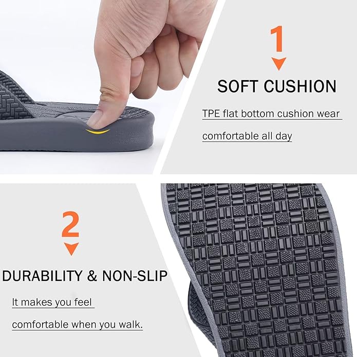 KuaiLu Mens Flip Flops Arch Support Comfortable Summer Beach Thong Sandals Yoga Foam Cushion Slip on Slippers