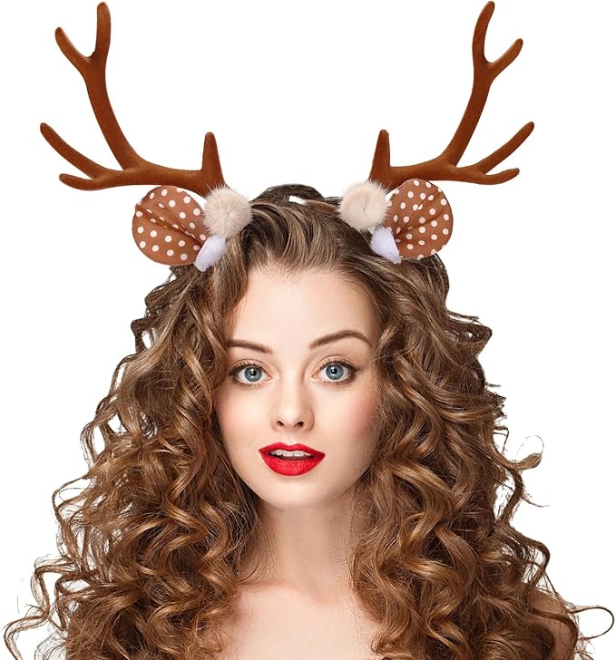Topcosplay Unisex Christmas Reindeer Antler Headband Deer Antlers Headband for Xmas Party Costume Accessory