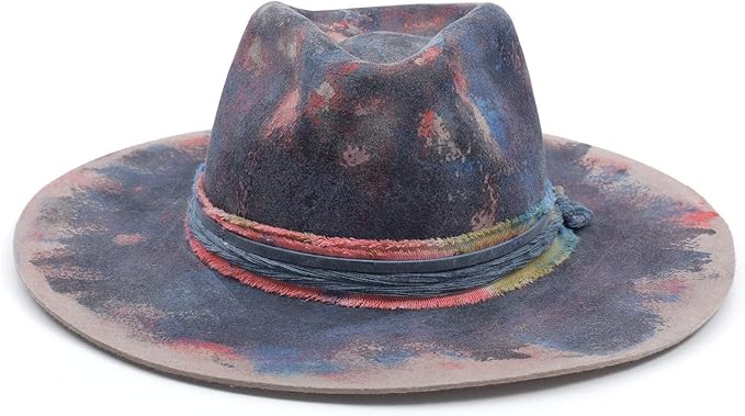 RUEDIGER Wide Brim Fedora Hats for Men Women 100% Wool Felt Panama Rancher Hat with Lightning Logo Distressed/Burned Handmade
