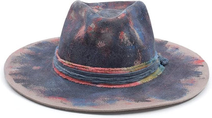 RUEDIGER Wide Brim Fedora Hats for Men Women 100% Wool Felt Panama Rancher Hat with Lightning Logo Distressed/Burned Handmade