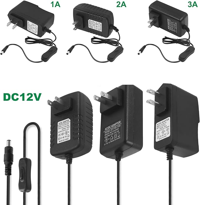 12V 2A universal power adapter with switch,AC100-240V to DC12V power driver transformer,power plugcable length 90cm (jack 5.52.1mm) compatible with TV boxes,LED light strips,routers,cameras