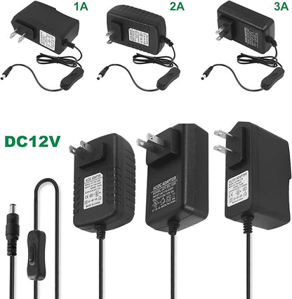 12V 2A universal power adapter with switch,AC100-240V to DC12V power driver transformer,power plugcable length 90cm (jack 5.52.1mm) compatible with TV boxes,LED light strips,routers,cameras
