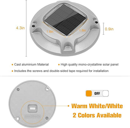 VOLISUN Solar Driveway Lights Dock Marine Lights 12 Pack,2 Colors in 1,Outdoor LED Deck Lights,Solar Powered Waterproof Warning Step Lights for Driveway Sidewalk Pathway (White/Warm White)