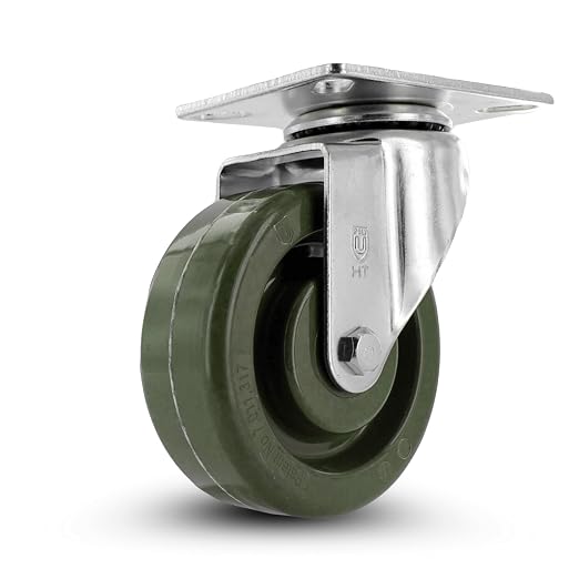 Original Patented High Temperature Oven Rack Caster, 4" x 1-1/2" Green Epoxy Wheel, Swivel Plate 3-1/8" x 4-1/8", 500 lb Capacity, -20 F to 475 F, Food Safe, Z20P2431NGD (Used. Item has cosmetic scratches)