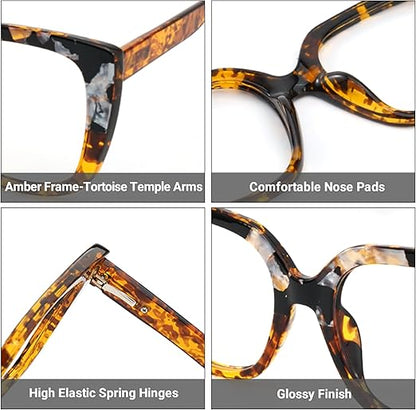 Zeelool Stylish Oversized Square Glasses with Non-prescription Clear Lens Eyewear for Women Brenda ZOP02126-16 Amber