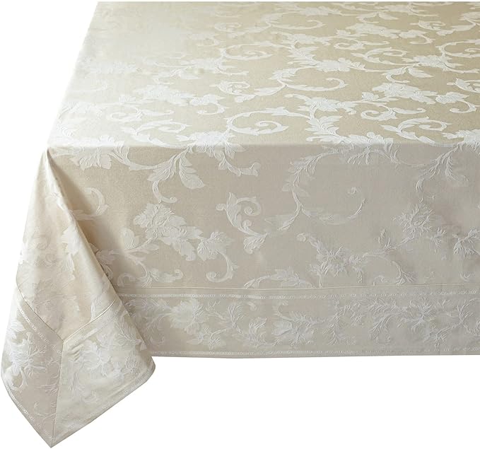 Benson Mills Harmony Scroll Woven Damask Fabric Tablecloth, Everyday, Parties, Special Occasions, Weddings and Holiday Table Cloth (60" X 94" Rectangular, Birch)
