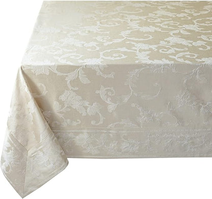 Benson Mills Harmony Scroll Woven Damask Fabric Tablecloth, Everyday, Parties, Special Occasions, Weddings and Holiday Table Cloth (60" X 94" Rectangular, Birch)