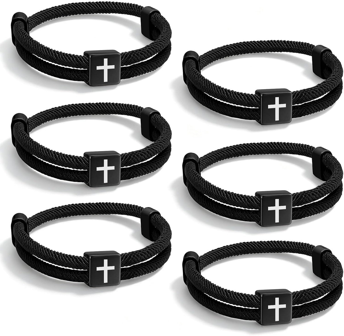 TempBeau Christian Cross Rope WWJD Bracelet Set - 6Pcs Braided Cord Bracelet for Men Nautical Surf Beach Bracelets Handmade Woven String Friendship Bracelets Jesus Religious Gift for Him